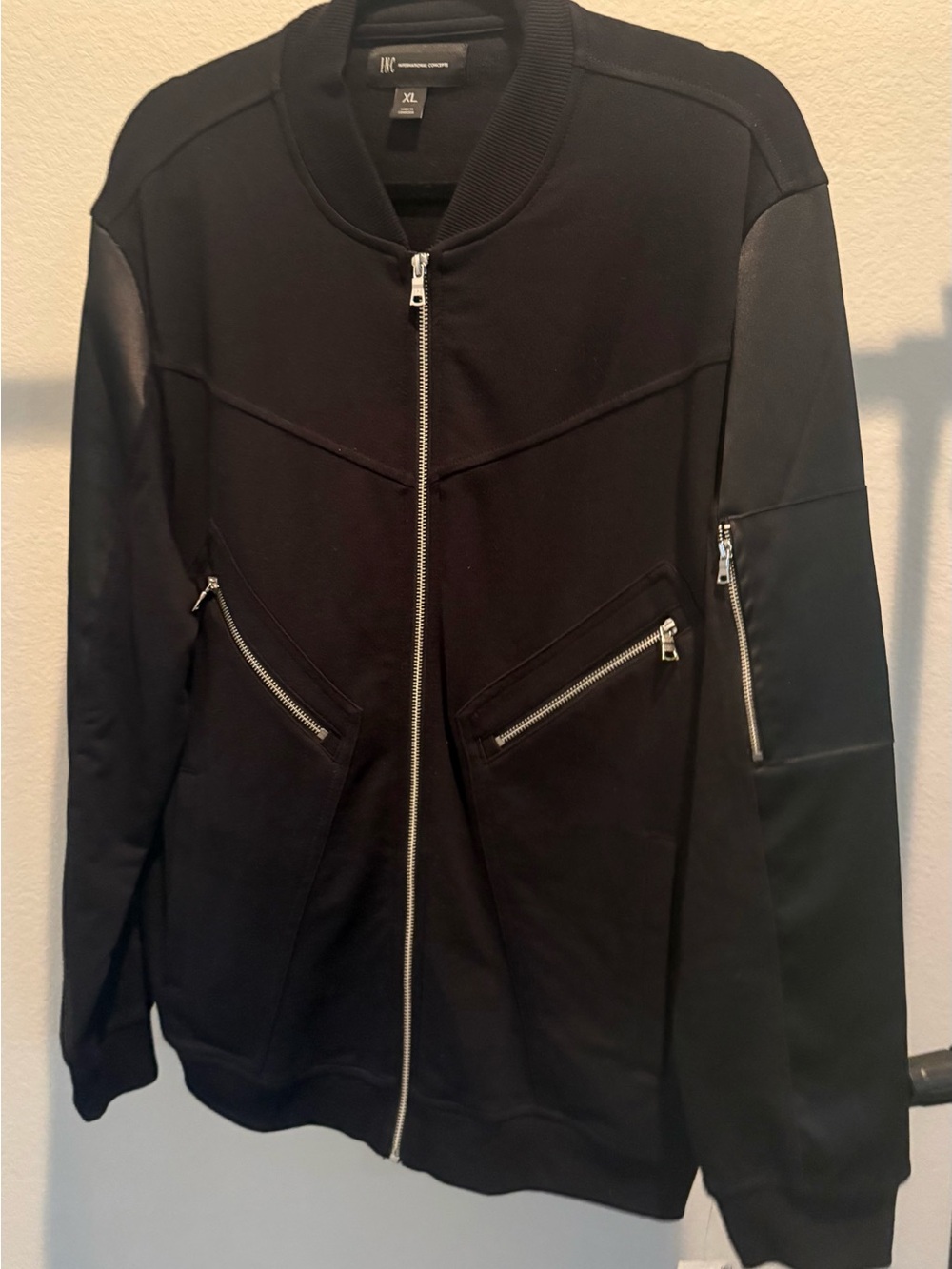 INC International Concepts Men's Black Bomber Zip Jacket